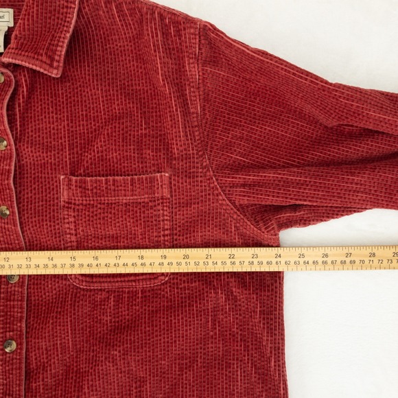 LL Bean Corduroy Button Down Shirt Womens Petite Large Red Long Sleeve Wide Wale - Picture 6 of 8